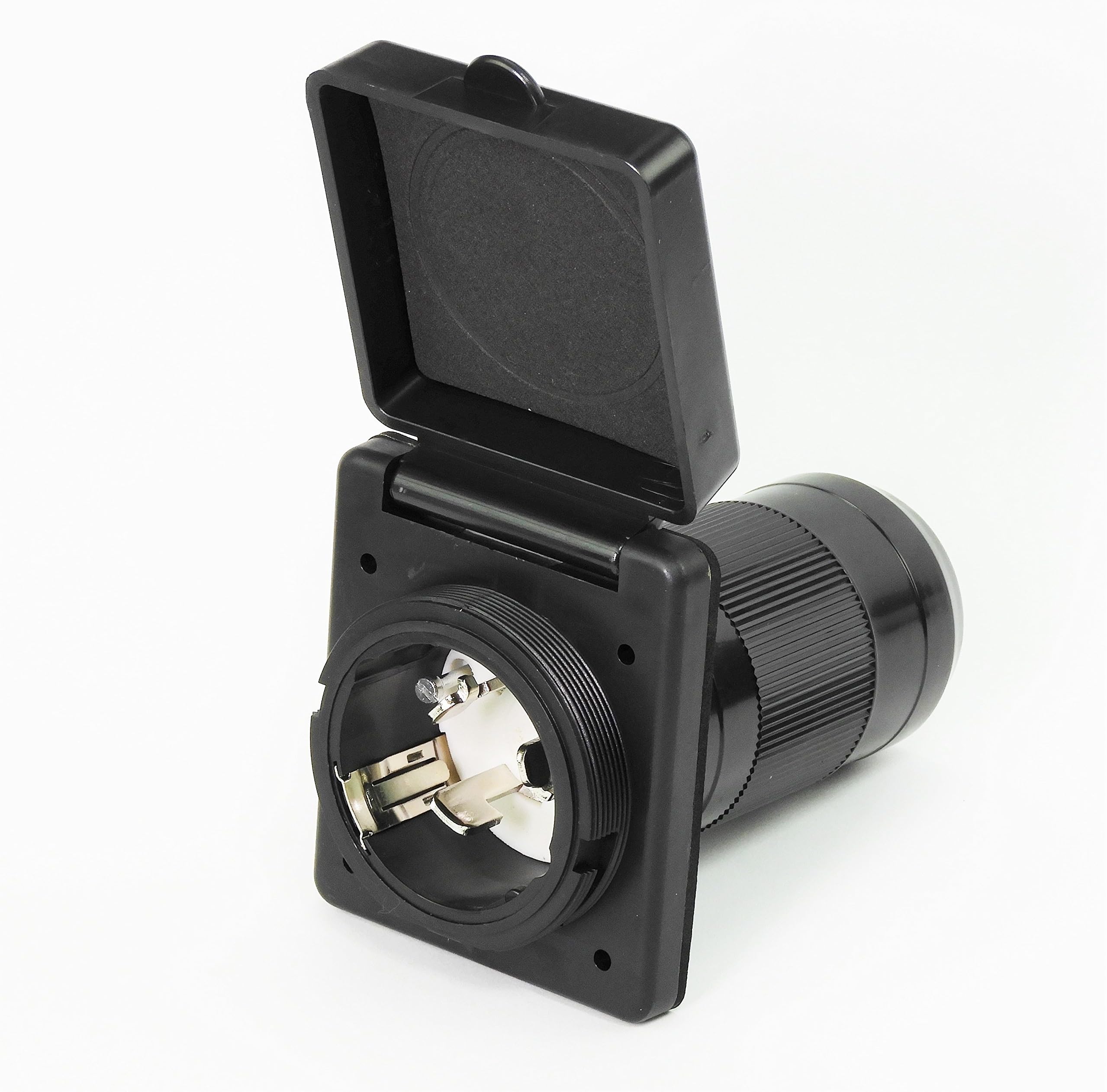 Leisure RV 125/250V 50 AMP Power Plug Twist Lock Inlet with 3 Stainless Steel Pins, White or Black (Black)