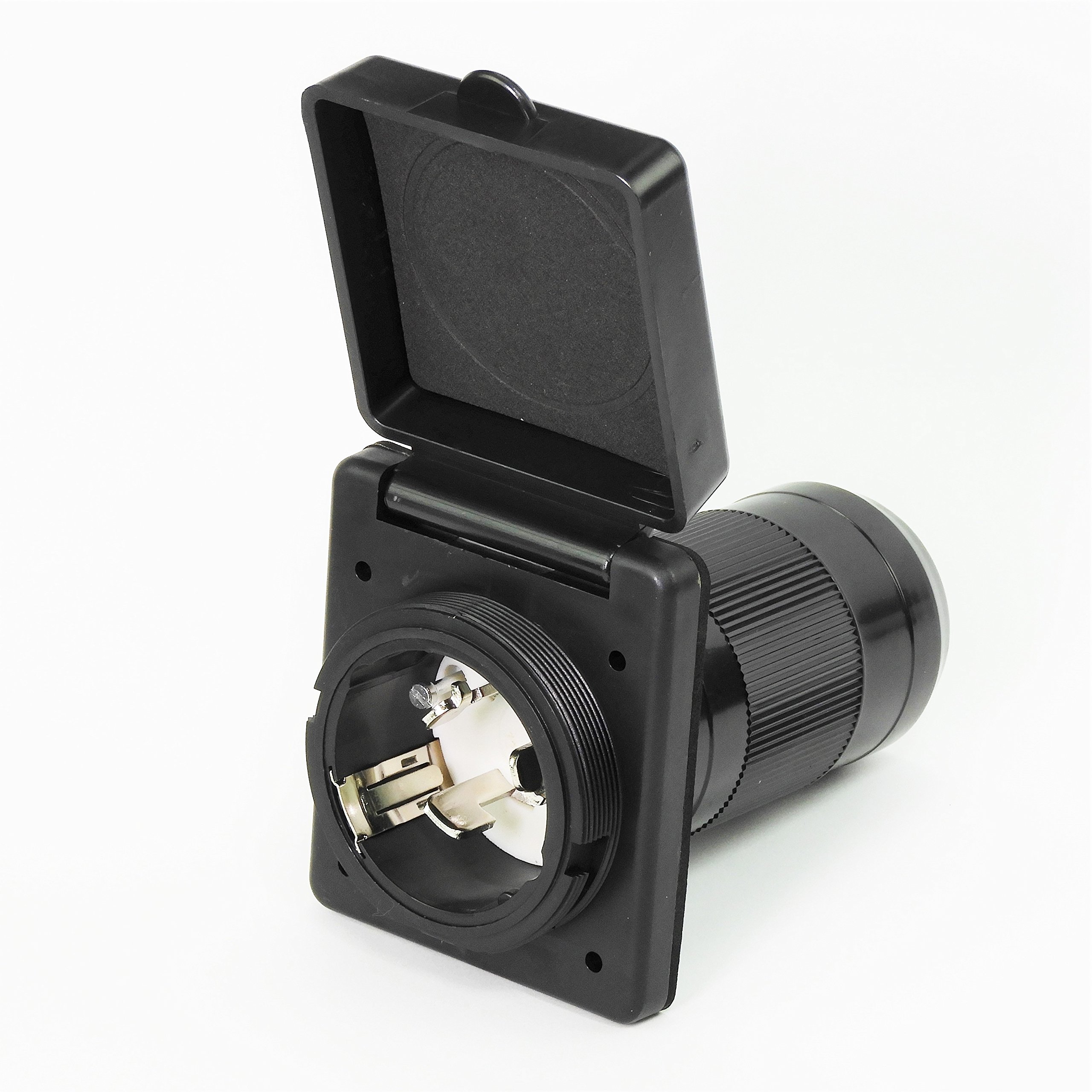 Leisure RV 125/250V 50 AMP Power Plug Twist Lock Inlet with 3 Stainless Steel Pins, White or Black (Black)