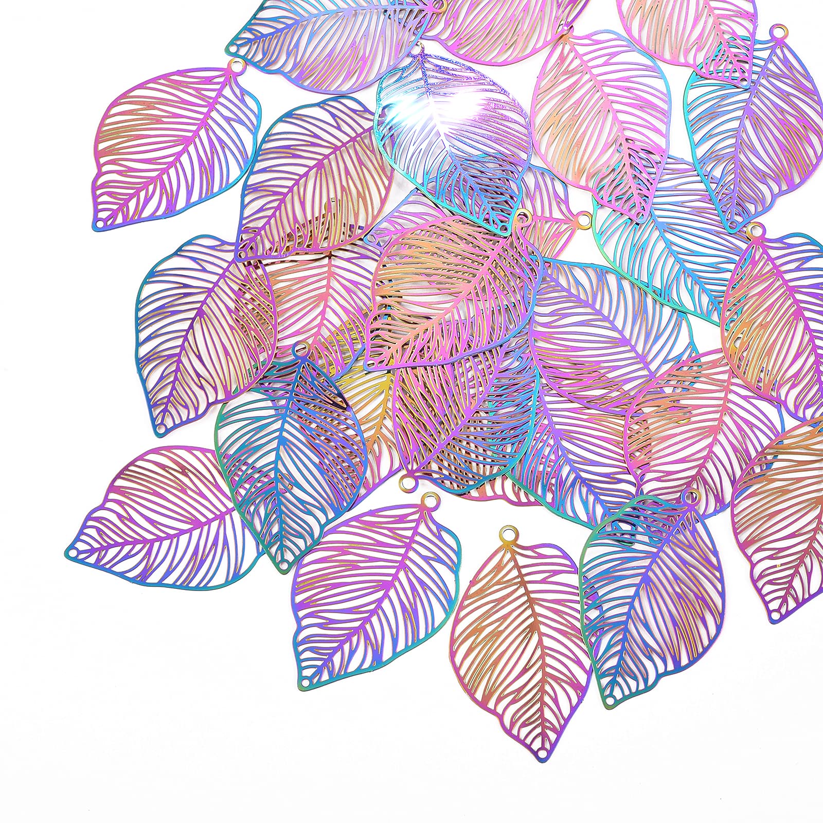 UR URLIFEHALL 50 Pcs 201 Stainless Steel Palm Leaf Charms Pendants for Earring Necklace Jewelry Making and DIY Crafting