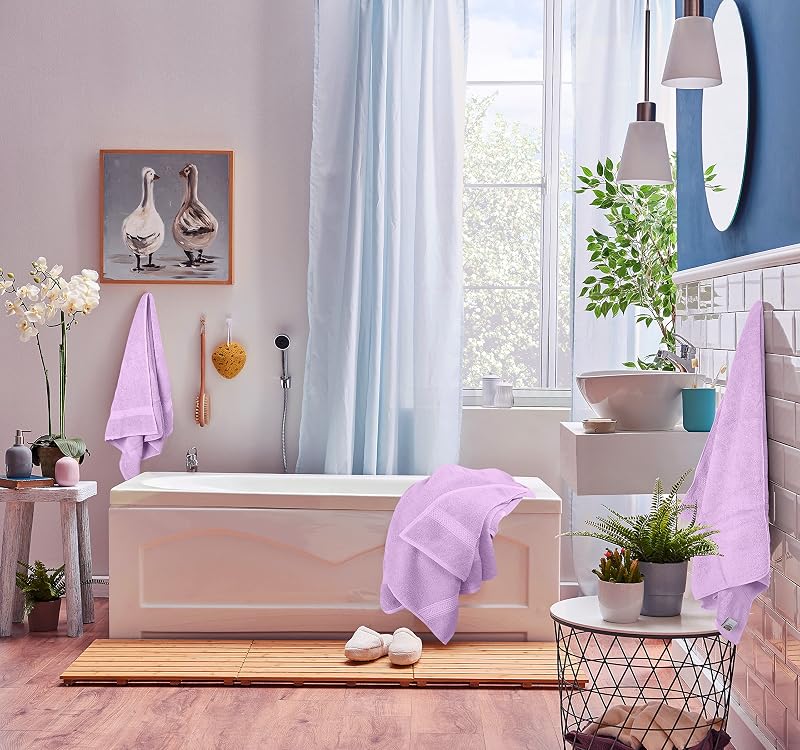 Utopia, Set di 8 asciugamani composto da 2 teli bagno, 2 ospiti e 4 lavette, in 100% cotone filato ad anelli da 600 g/m², altamente assorbenti, per bagno, palestra, hotel e spa (lavanda)