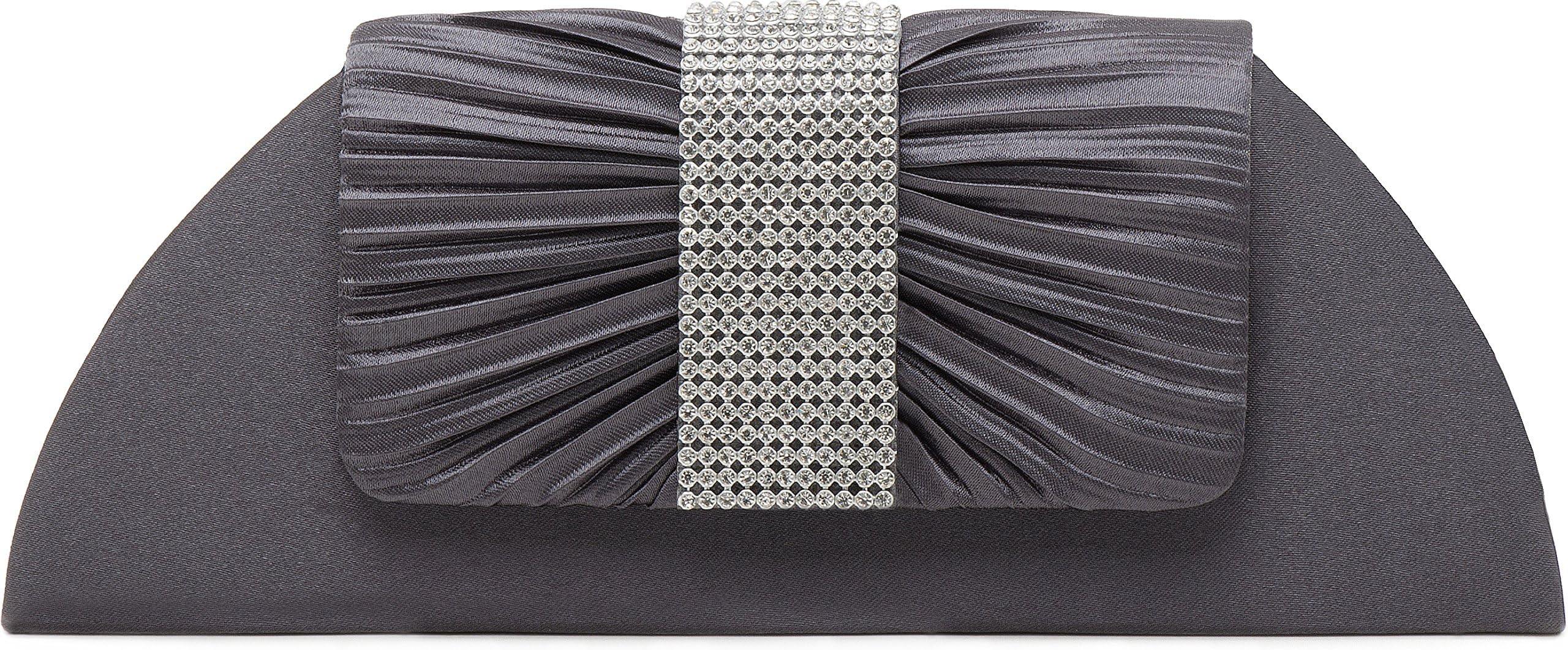 VINCENT PEREZ, Clutch, evening bags, shoulder bags, satin underarm bags with rhinestones, with removable chain (120 cm), 25,5x11,5x5 cm (W x H x D), colour: dark grey