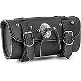 The Nekid Cow | Motorcycle Storage Bag Premium Synthetic Black Plain PVC Leather 2 Strap Closer Tool Bag Pouch for Saddle Bag Sissy Bars, Fork Handlebars or Windshield