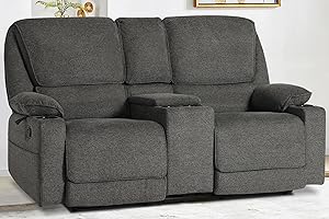 KIGOTY Loveseat Recliner Sofa,2 Seat Reclining Loveseat,Manual Recliner Sofa,Home Theater Seating with Storage Console，RV Love Seat Couch Chair with 4 Cup Holders,Dark Grey