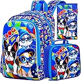 KLFVB 3PCS Boys Backpack, Water Resistant Kids Bookbag with Lunch Box, 16" Preschool Backpacks for Elementary - 3*dog Blue