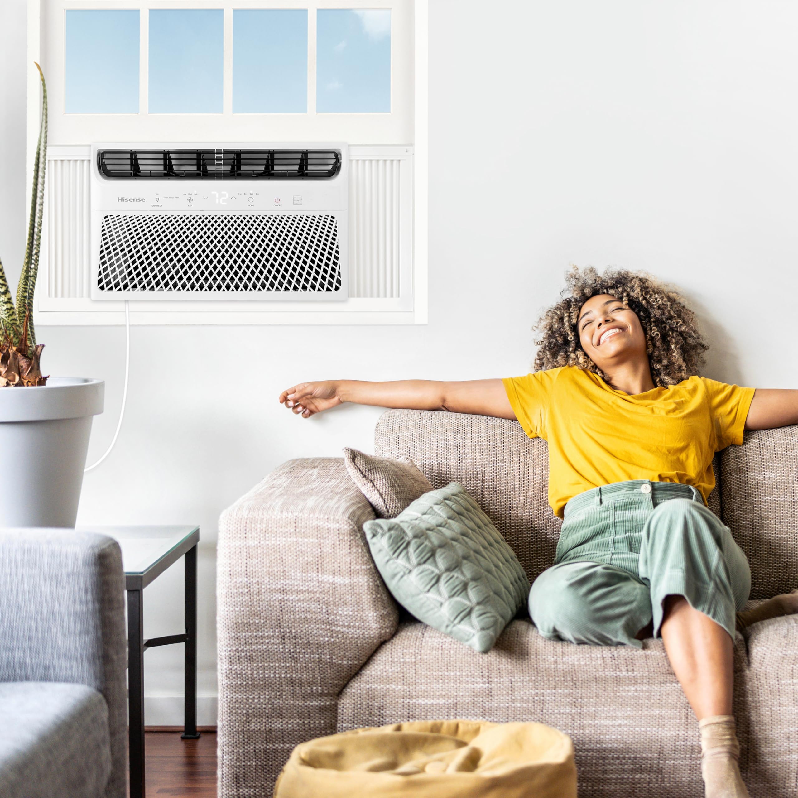 Hisense 8,000 BTU Smart Window Inverter Air Conditioner with Quiet, High Efficiency Operation and Wi-fi Control, 115V, Window AC Unit for Apartment, Bedroom, Medium Rooms up to 350 Sq. Ft. in White