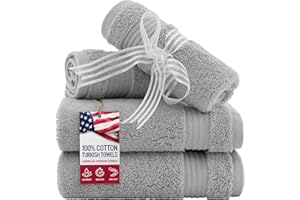 American Veteran Towel, 100% Cotton Turkish Washcloths for Bathroom Essentials 4 Pack, Soft Absorbent Wash Cloths Quick Drying Small Towels Washrags, Light Grey
