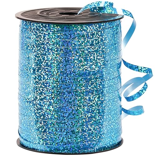 PartyWoo Light Blue Ribbon, 500 Yard Curling Ribbon for Crafts, Iridescent Crimped Ribbon, Shiny Metallic Ribbon for Gift Wrapping, Ribbon for Balloon String, Florist Flower (1 Roll)