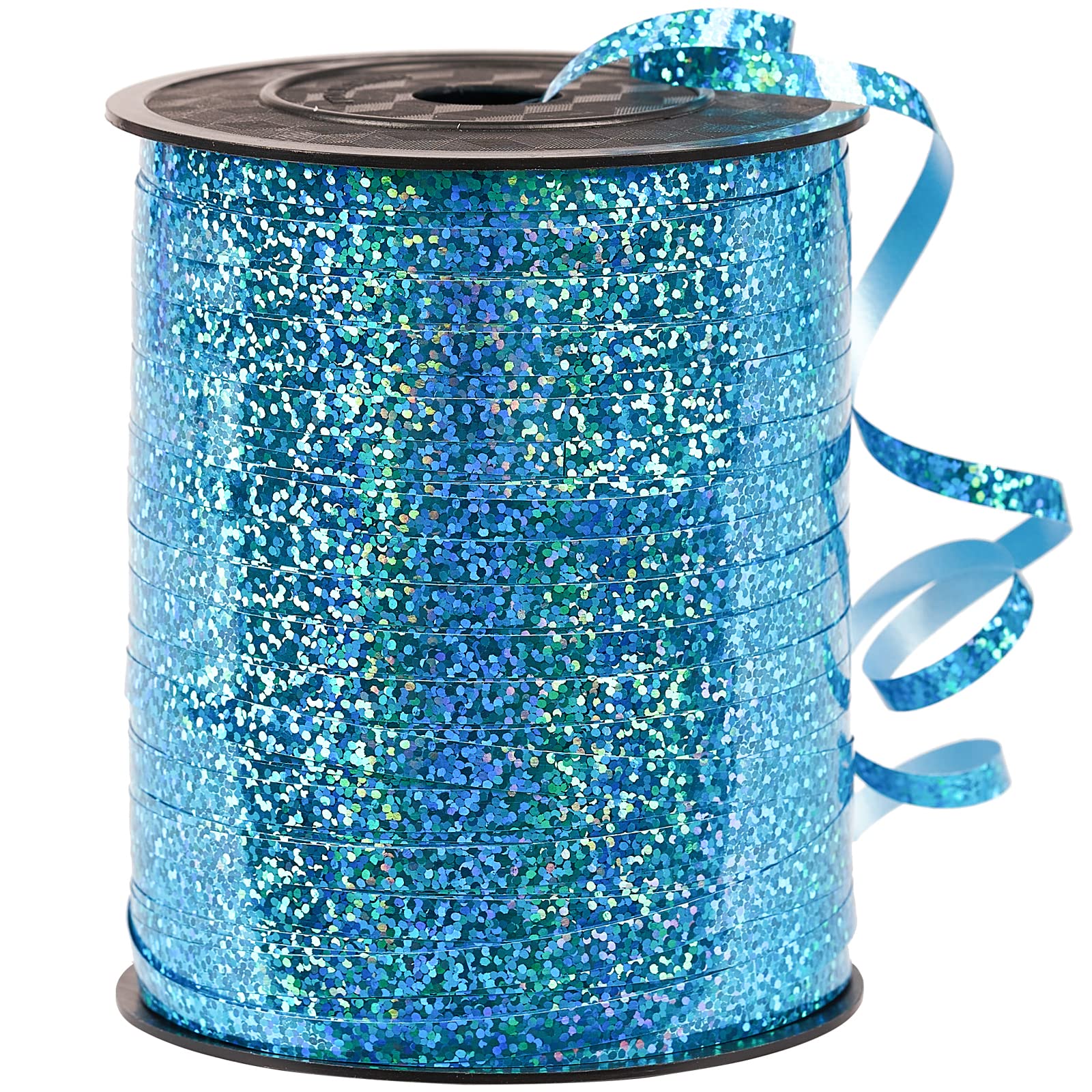 PartyWoo Light Blue 500 Yard Curling, Iridescent Crimped, Shiny Metallic Gift Wrapping, Balloon String, Florist Flower (1 Roll)