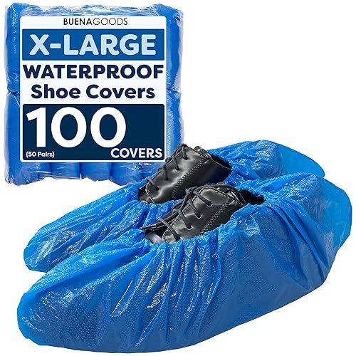 Buena Goods 100 Pack Extra Large Disposable Blue Boot and Shoe