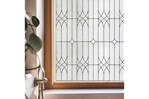 ADD.HERES Window Privacy Film, Stained Glass Decorative Static Cling, Removable Sun Blocking Vinyl Covering,Window Film for Home Kitchen Living Room, Dusseldorf, 17.3" x 78.7"