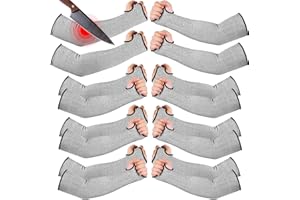 JaGely 6 Pairs Level 5 Cut Resistant Sleeves with Thumb Hole 18 Inches Arm Protection Sleeve Farmer Gardening (Gray)