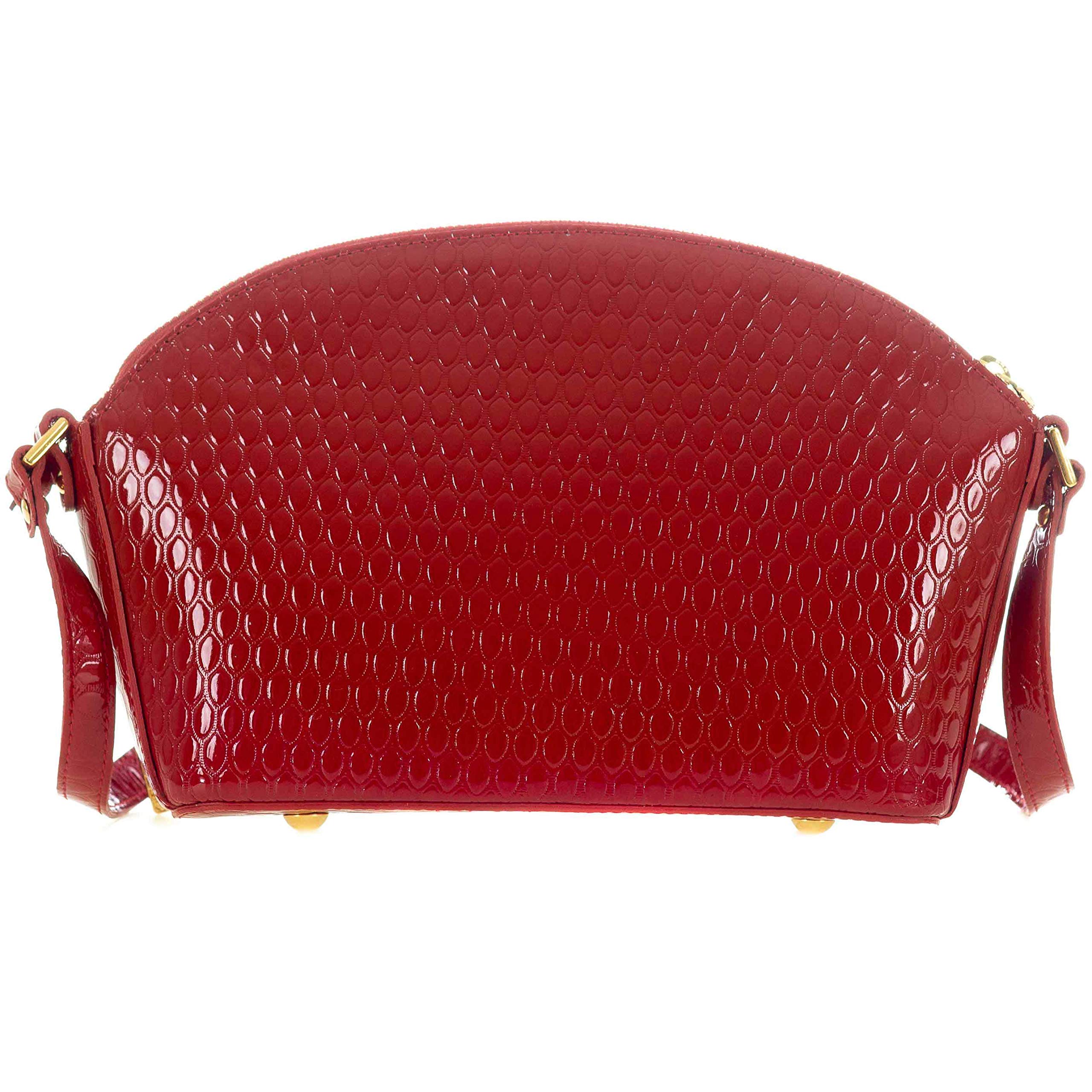AURA Italian Made Red Patent Embossed Leather Small Crossbody Bag