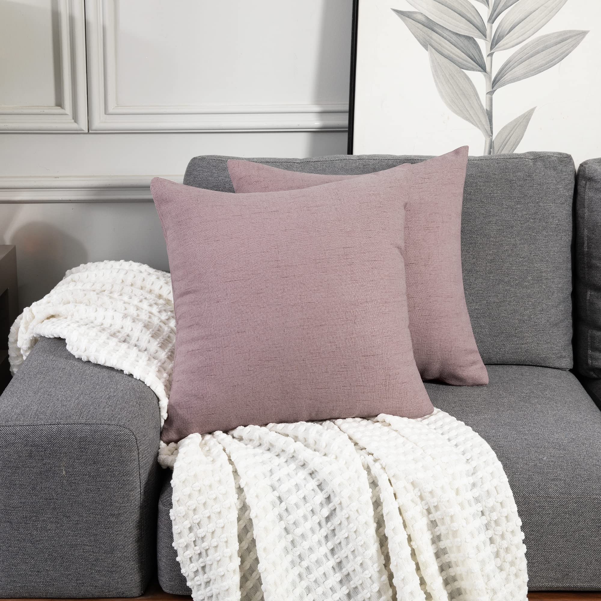 Deconovo Set of 2 Cushion Covers Faux Linen, Texture Throw Pillow Cases, Square Pillow Cover for Bedroom with Invisible Zipper, 20x20 Inch, Pink