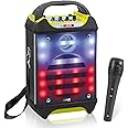 Pyle Portable Bluetooth Karaoke Speaker System - Audio Recording Function, 32 GB USB/SD Card Support, Built-in Rechargeable Battery, Flashing DJ Light w/ Music Streaming & Handheld Mic PWMA275BT