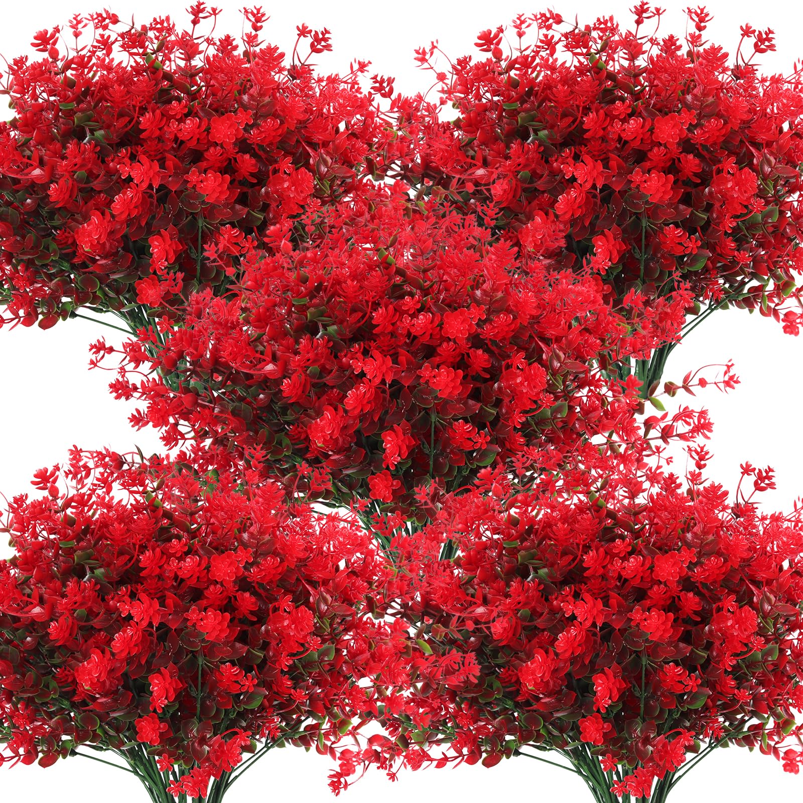 RECUTMS Fake Greenery Boxwood Plant Outdoor Artificial Flowers UV Resistant Fake Boxwood Plastic Plants Greenery Shrubs for Summer Indoor Outdoor Garden Patio Window Box Kitchen Home Decor(Red)