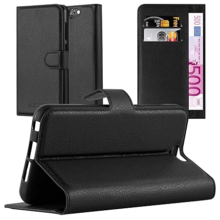 Cadorabo Hülle für HTC ONE A9 - Hülle in Phantom SCHWARZ – Handyhülle mit Kartenfach und Standfunktion - Case Cover Schutzhül