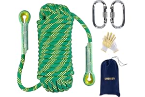 EMEKIAN Indoor Outdoor Climbing Rope, Static Rock Climbing Rope for Escape Rope, Ice Climbing Equipment, Fire Safety Rescue Rope, with Non Slip Gloves
