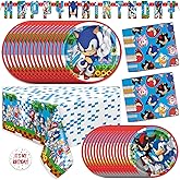 Sonic Birthday Party Decorations, Sonic Tablecloth, Sonic Plates and Napkins for 16 | Sonic Party Decorations | Officially Licensed
