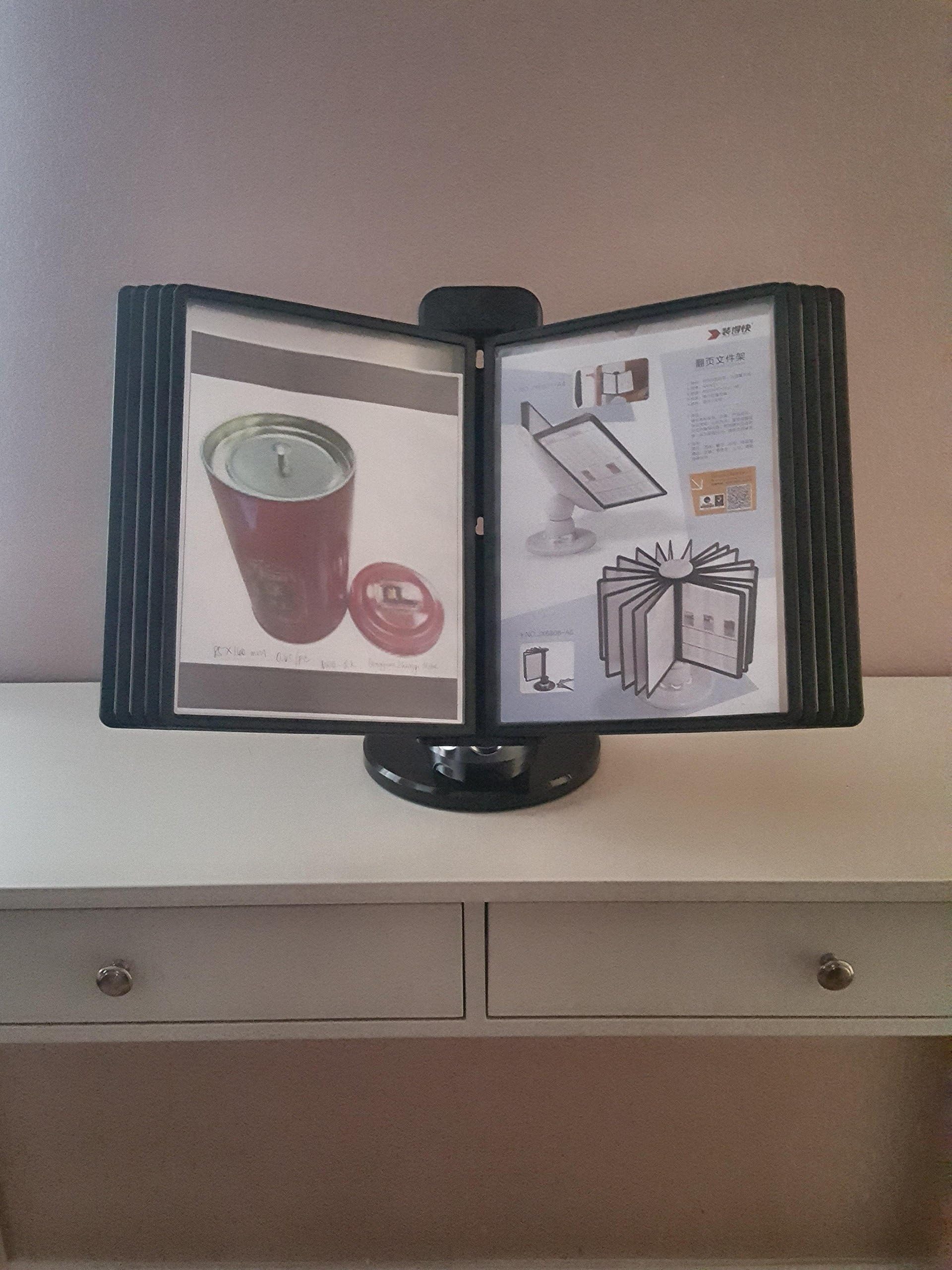 Silvercords Desktop or Wall Mount Reference System for Visual Aids, Formulas, Manuals, Policies, SOPS, Catalogs, Posters, Menubook; 10 panels or 20 document capacity, size: A4 (8.27 x 11.69 inches)