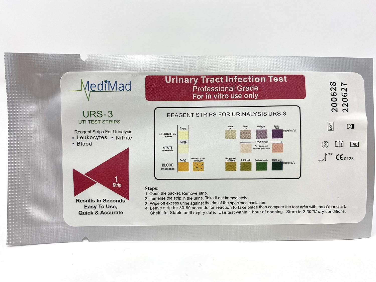 5 Pack - Urinary Tract Infection Urine Test Strips Tests 4 Key UTI Indicators, Leukocytes, Nitrites, Protein & Blood