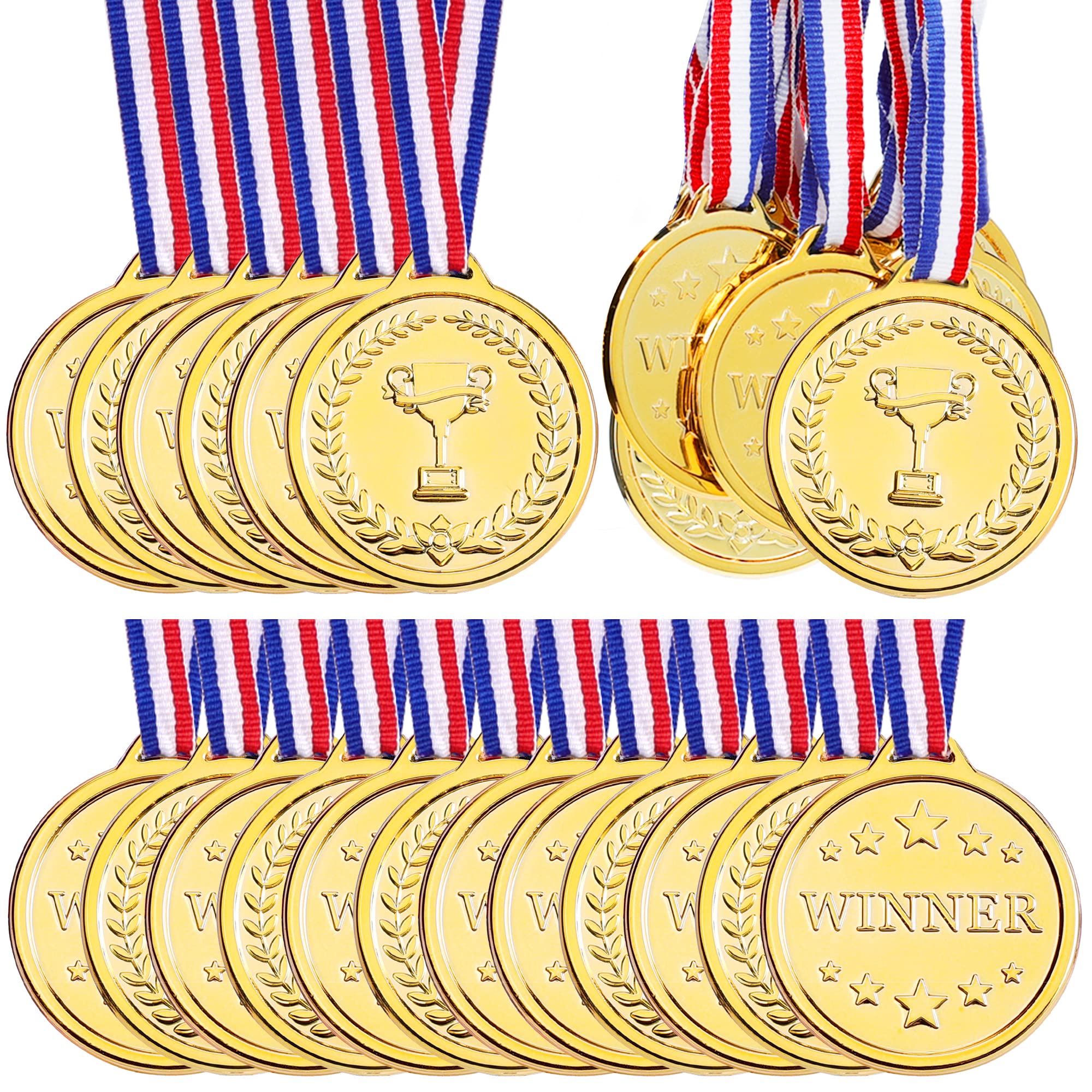 Pllieay 24 Pieces 5CM Winner Medals Gold Award Medals Gold Prizes for Sports, Competitions, Party Favors and Awards
