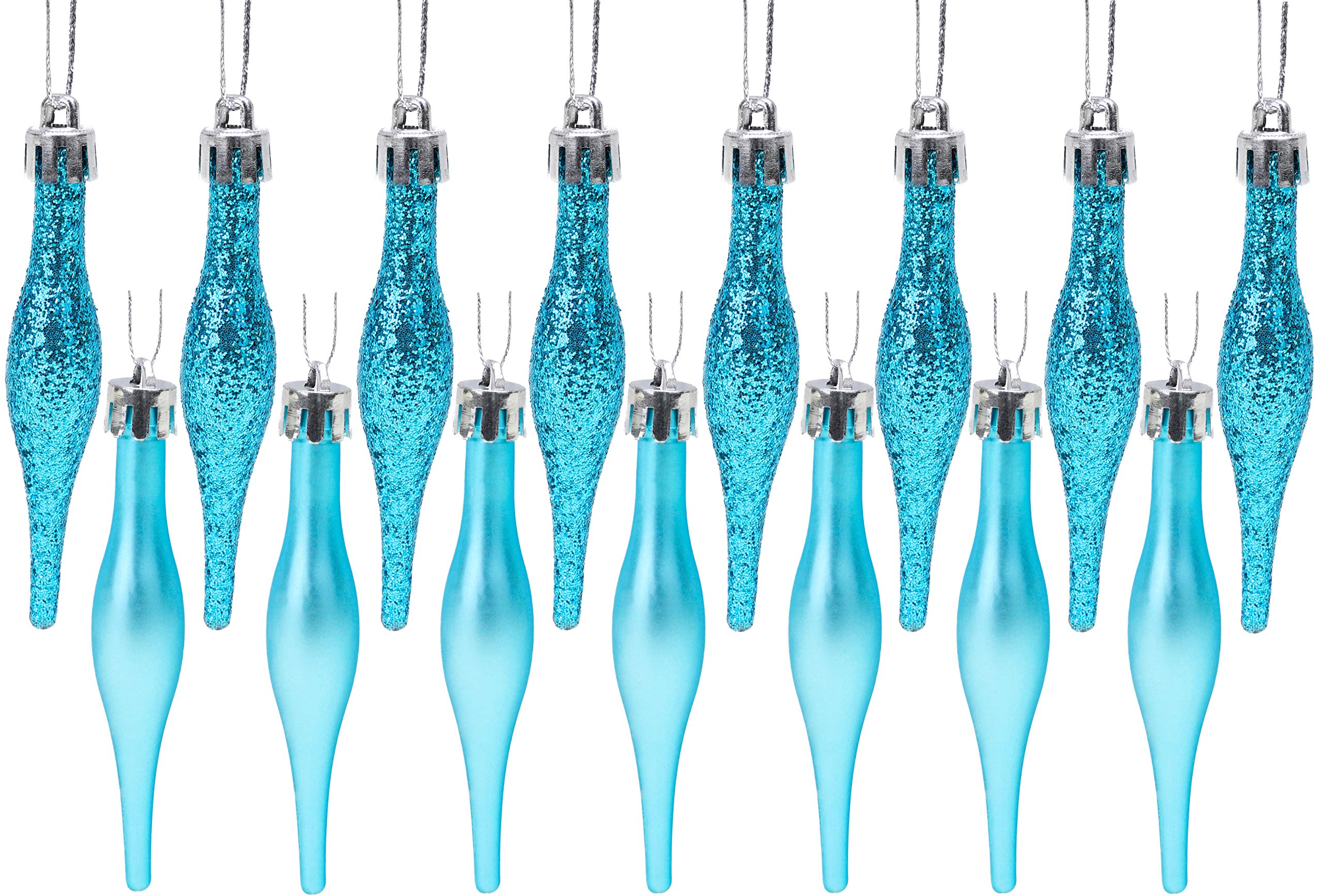 Christmas Concepts® Pack Of 15-8.5cm, 85mm (3.4") Droplet Baubles - Matte & Glitter Design - Christmas Baubles (Turquoise)