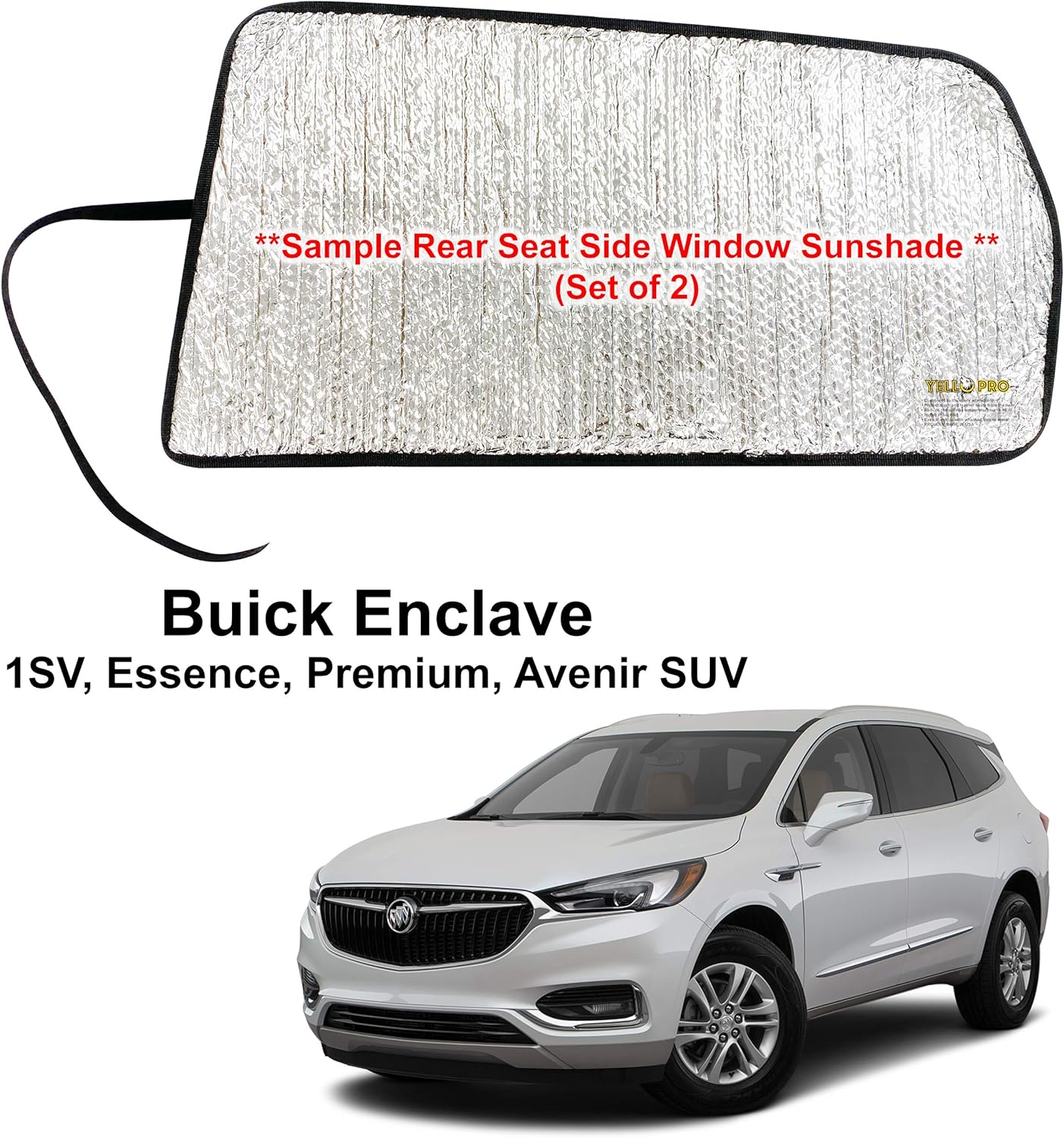 YelloPro Auto Side Window Rear Seat Sunshades Custom Fit for 2018 2019 2020 Buick Enclave 1SV, Essence, Premium, Avenir SUV, UV Reflector Sun Protection Accessories (Set of 2)