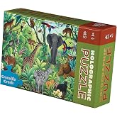 Crocodile Creek 50-Piece Holographic Jigsaw Puzzle - Fun Table or Floor Puzzles for Kids Ages 4-6 and Up - Includes Heavy-Duty Box for Storage - Jungle Paradise - 12" x 8" Finished