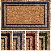 Ecomills Blue Border Coco Coir Doormat, 18" x 30" - Natural Coconut Fiber Welcome Mat for Front Door - Non-Slip, Heavy Duty Outdoor Indoor Entryway - Scrapes Shoes Clean
