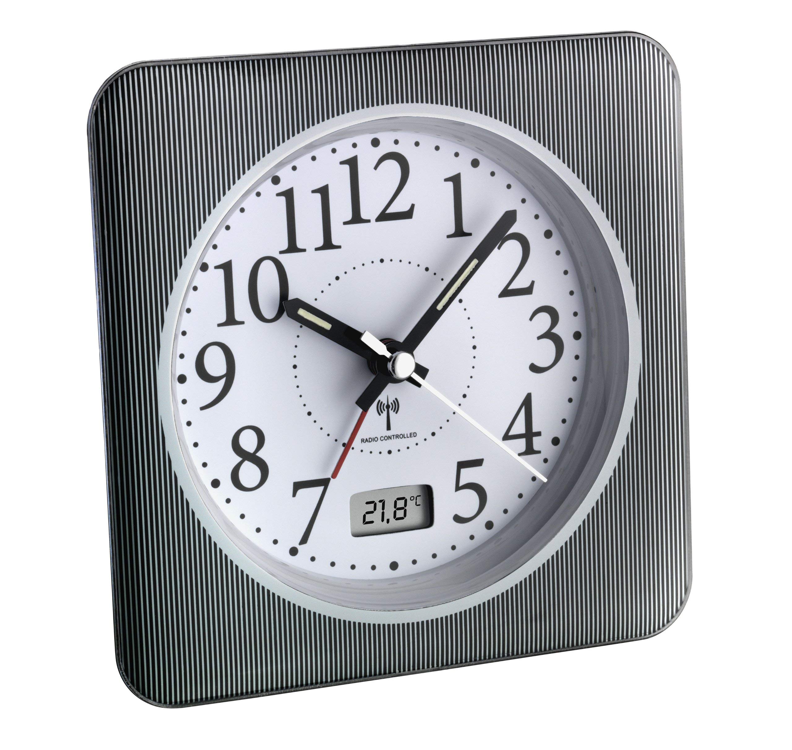 TFA 60.1502.10 Radio-Controlled Alarm Clock with Remote Control/Temperature Display