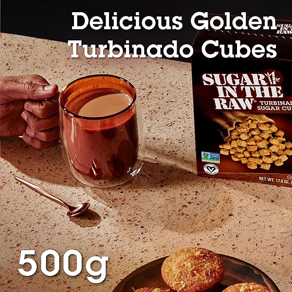 SUGAR IN THE RAW TURBINADO CANE SUGAR CUBES, 17.6 OZ. BOX, PURE, ALL-NATURAL TURBINADO SUGAR, NON-GMO PROJECT CERTIFIED, KOSHER, VEGAN AND GLUTEN FREE