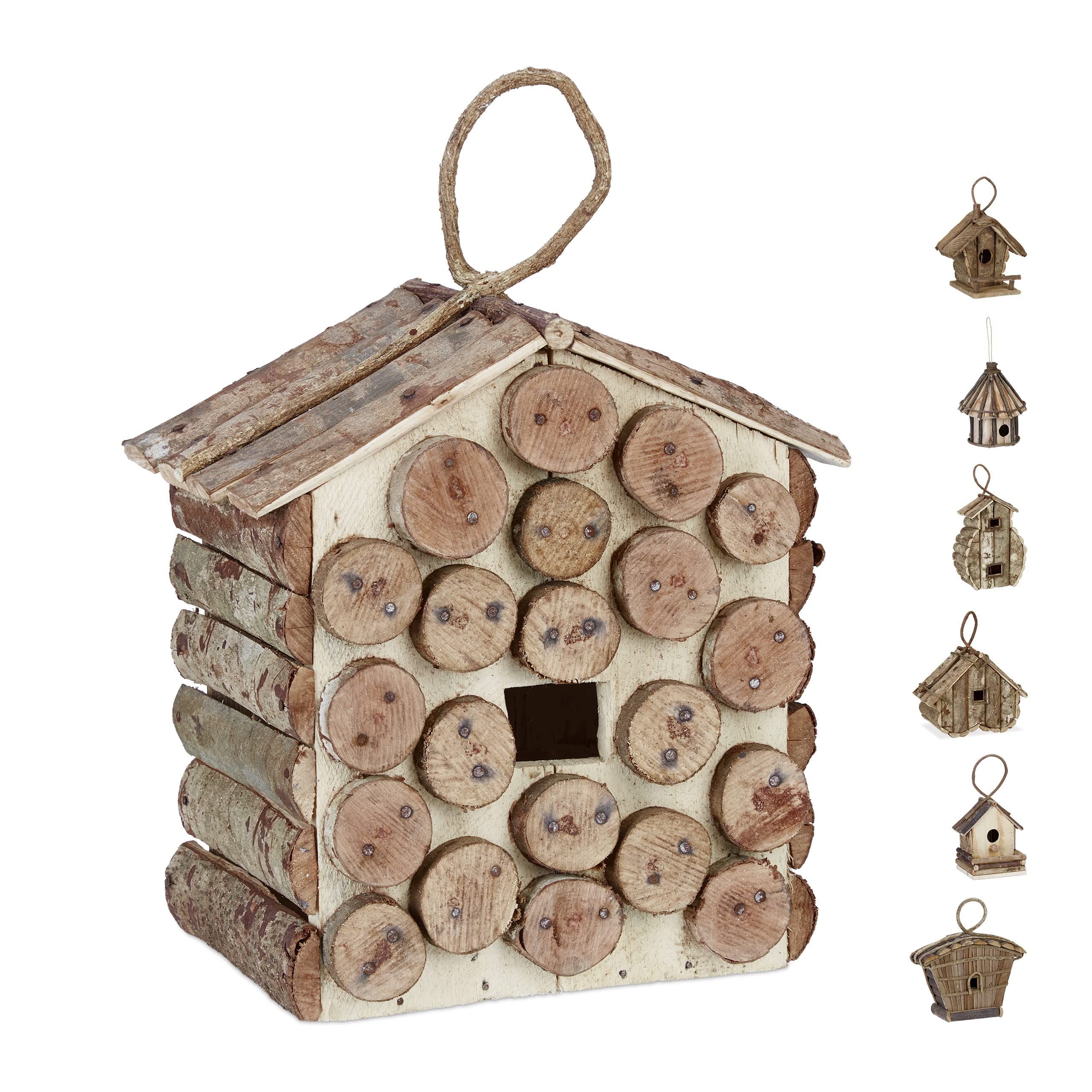 Relaxdays Hanging Decor Birdhouse, Untreated Wood, Balcony, Patio, Garden, Nesting Aid, 34 x 23.5 x 16 cm, Natural