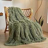 XeGe Luxury Faux Fur Throw, Moss Green Soft 50x60 Fluffy Blanket, Shaggy Plush Decorative Couch Throw, Cute Furry Throw Fuzzy Office Lap Blanket for Bedroom Living Room Sage Green