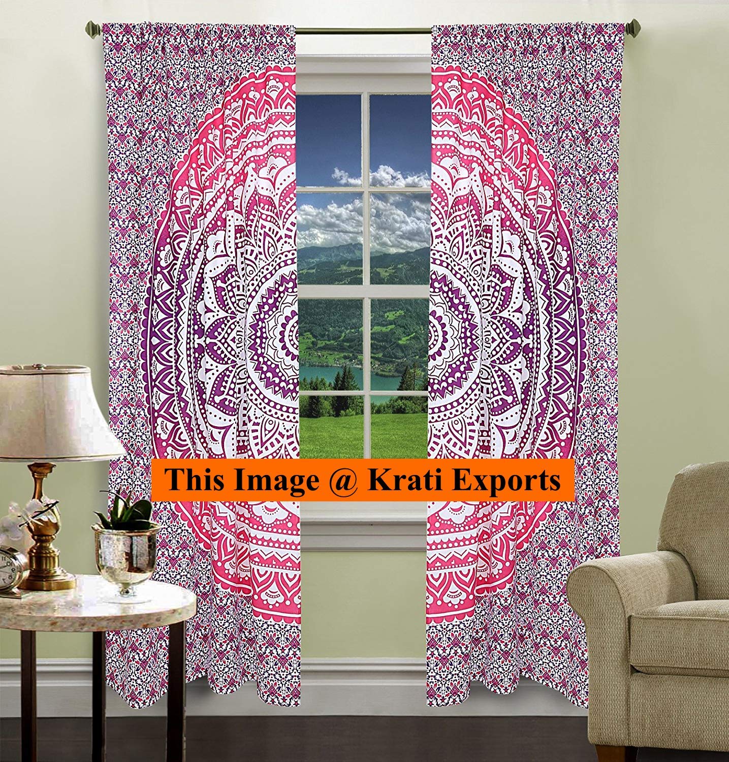 Krati Exports Bohemian Beautiful Ombre Color Mandala Curtain Panels (Purple)