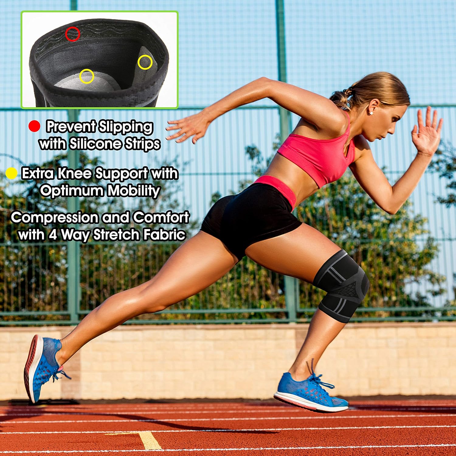 TechWare Pro Knee Compression Sleeve - Knee Brace for Men & Women with Side Stabilizers & Patella Gel Pads for Knee Support. Meniscus Tear, Arthritis, Joint Pain Relief. 5 Sizes. Single Pack: Sports & Outdoors