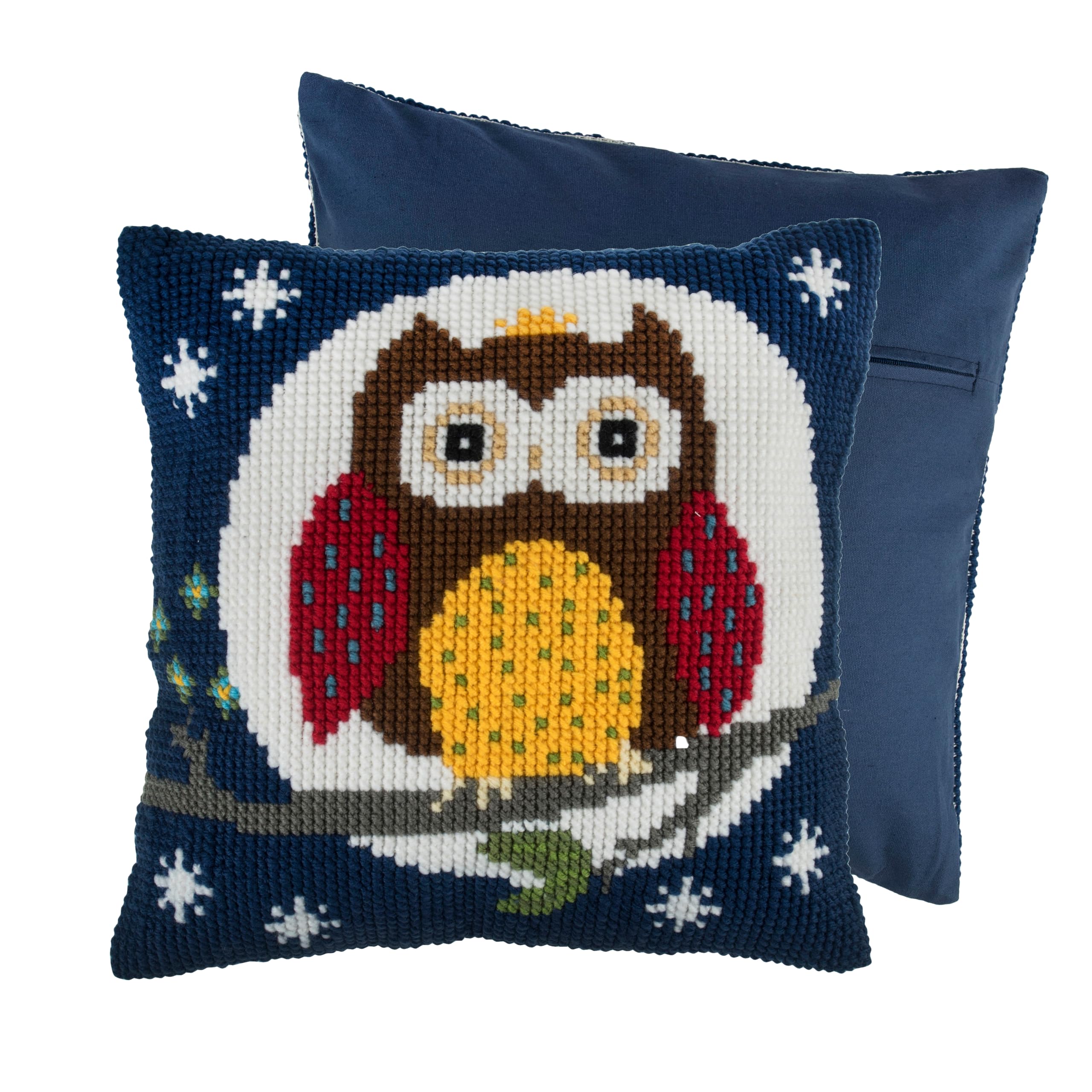 Trimits Cross Stitch Cushion Kit, Cushion Back Included, Pre Printed Canvas, Yarn and Needle Included 40 x 40cm (15.75 x 15.75in), Night Owl — image 1