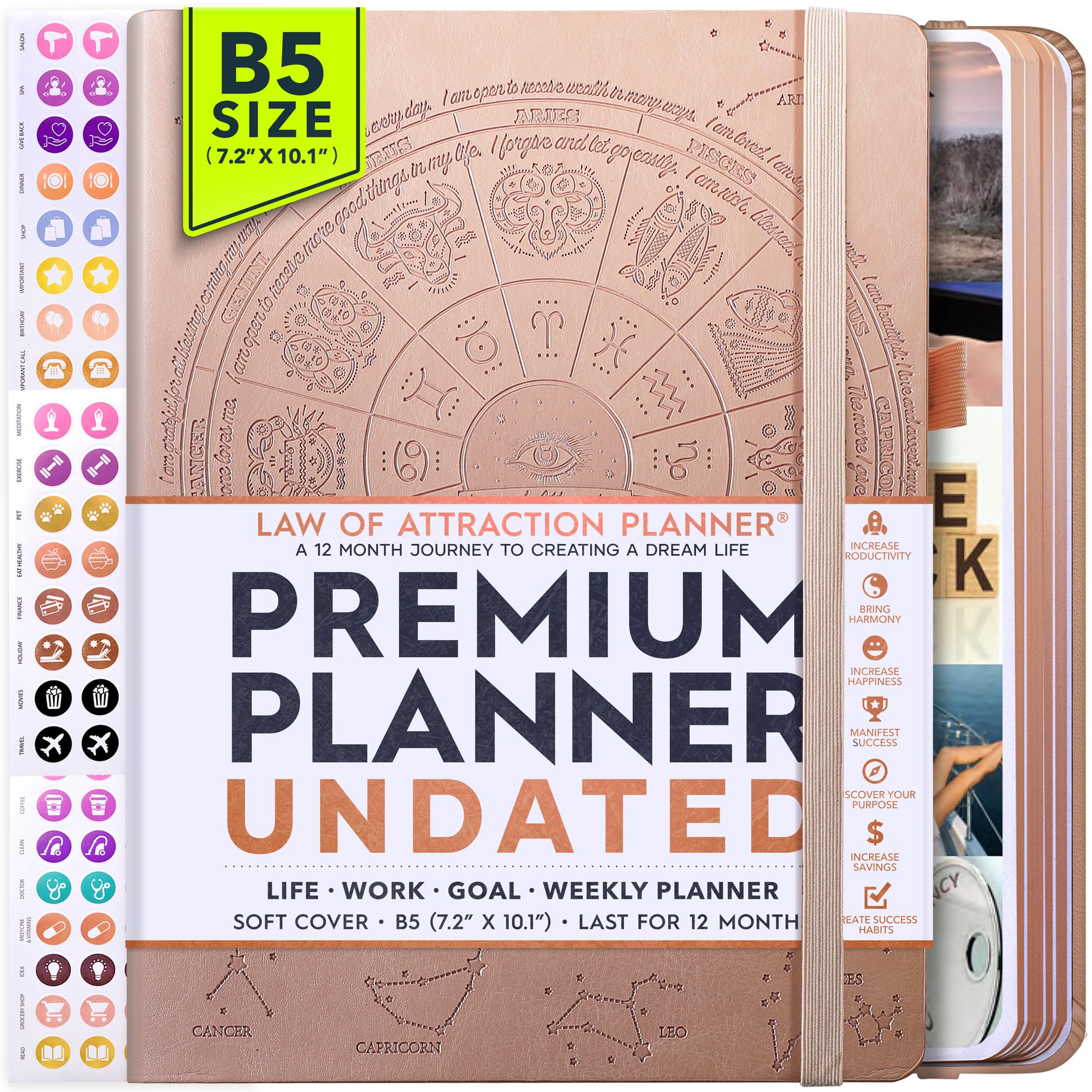 Freedom Mastery - Weekly & Monthly Planner | Gratitude Journal for Woman & Men | Personal Organiser for Productivity & Mental Health | Include Stickers & Foldable Vision Board – B5 (7.2" x 10.1")
