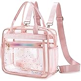 KIDNUO Clear Beach Bag Travel Tote Transparent Backpack for Women Girls Stadium Approved Crossbody Messenger Shoulder Handbag