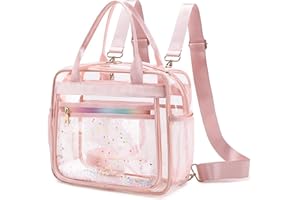 KIDNUO Clear Beach Bag Travel Tote Transparent Backpack for Women Girls Stadium Approved Crossbody Messenger Shoulder Handbag