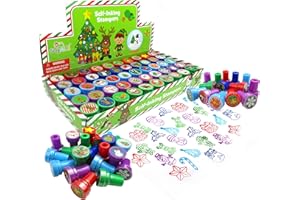 TINYMILLS Tiny Mills 50 Pcs Christmas Holiday Assorted Stampers for Kids Stocking Stuffer Party Favor Goodie Bag Prizes Classroom Rewards Pinata Filler Arts and Crafts for Kids