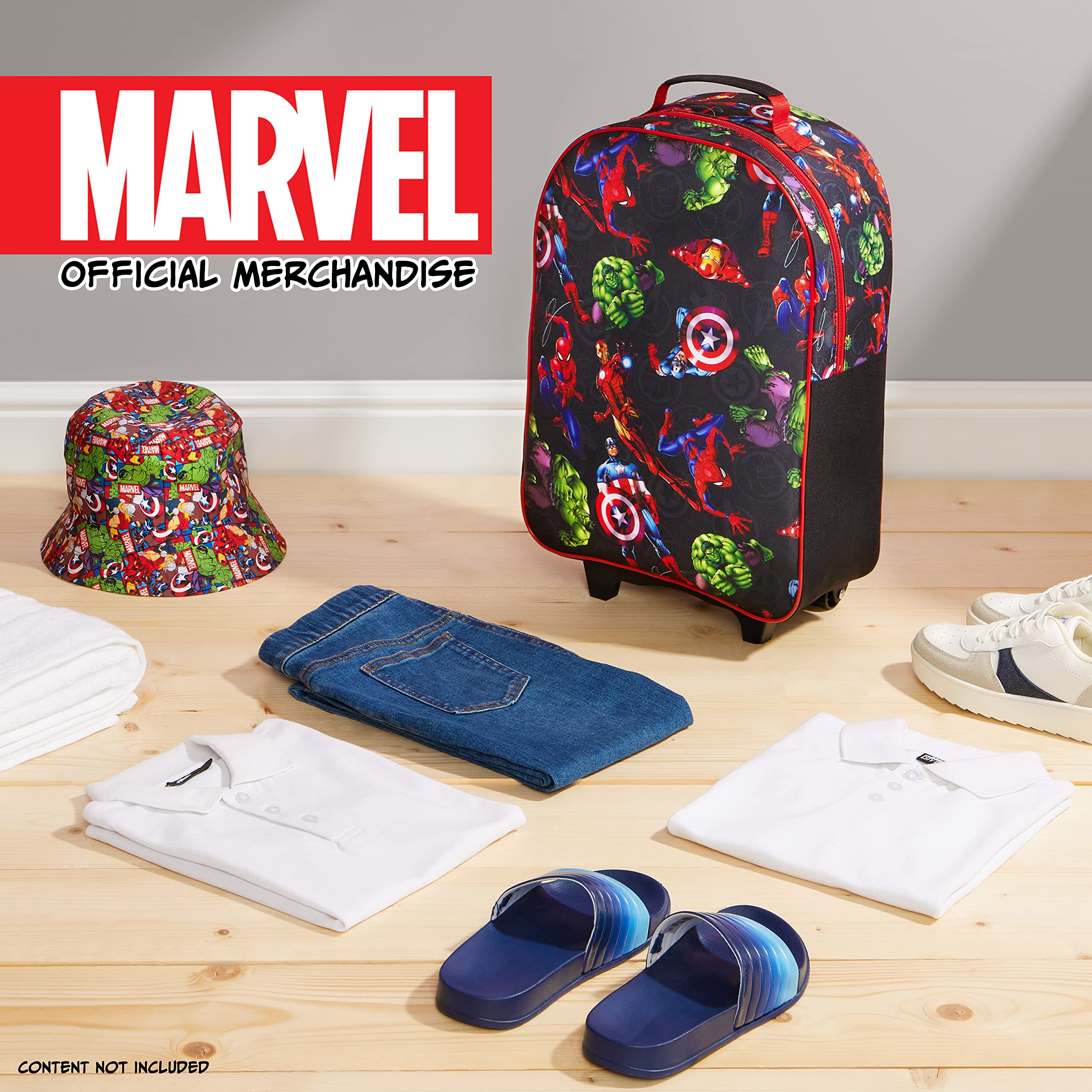 Marvel Avengers Spiderman Kids Suitcase Foldable Carry On Luggage with Wheels Lightweight Travel Trolley Bag for Vacations Trips Gifts for Boys (Multicolor Avengers)
