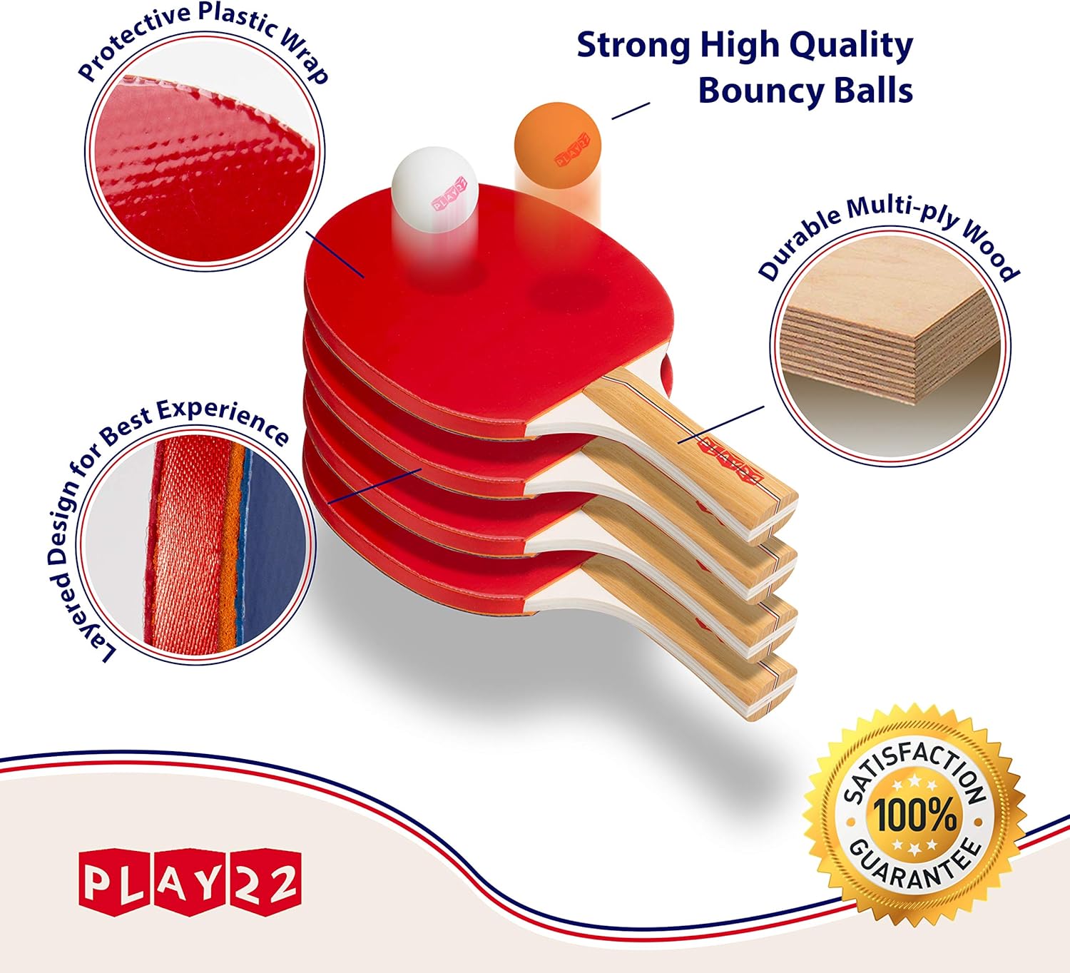 Play22 Ping Pong Paddle Set - 4 Table Tennis Paddles and 8 Ping Pong Balls and Portable Gift Case - Best Gift for Boys and Girls, Adults - Great for Indoor Or Outdoor Play – Speed, Control and Spin : Sports & Outdoors