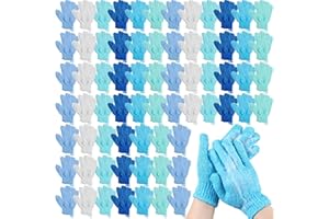 Cuffbow 90 Pcs 45 Pairs Exfoliating Double Sided Bath Gloves with Hanging Loop Colorful Body Shower Gloves for Men Women Beauty Spa Massage Shower Clean Skin Bathing Scrubber Accessories(Blue)