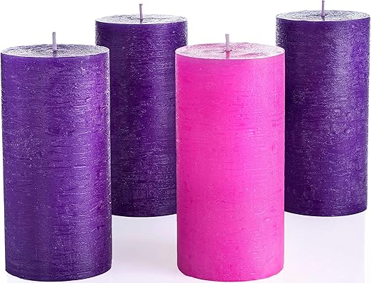 Amazon Com Set Of 4 Christmas Advent Pillar Candles 3 X 6 Unscented 3 Purple 1 Pink Church Home Decoration Relaxation Spa Smokeless Cotton Wick Fragrance Free Home Improvement