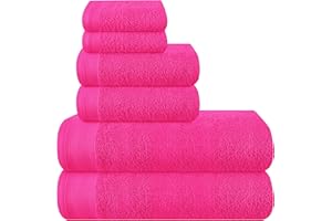 MALLONI HOME Ultra Soft 6 Pack Cotton Towel Set, Contains 2 Bath Towels 28x55 inch, 2 Hand Towels 16x24 inch & 2 Wash Coths 12x12 inch, Ideal Everyday use, Compact & Lightweight - Hot Pink