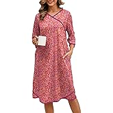 Namatime Nightgowns for Women Cotton House Dress 3/4 Sleeves Night Gowns Mumu Sleep Shirt Floral Print Sleepwear with Pockets