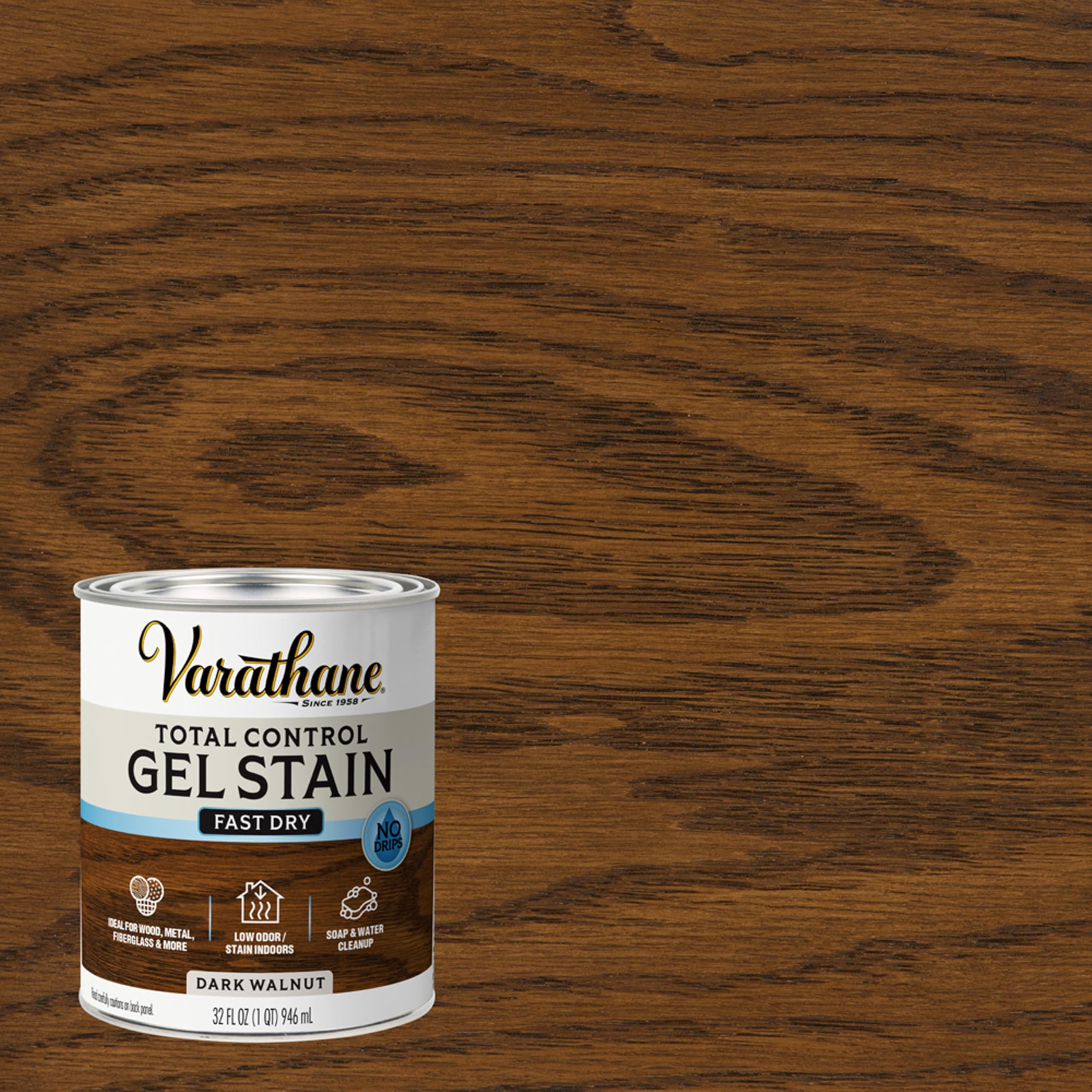Varathane Total Control Gel Stain Water-Based Wood Stain, Quart, Dark Walnut