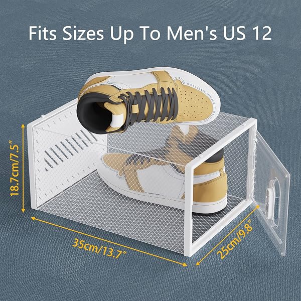 SIMPDIY SHOE BOX, 12 PACK LARGE SHOE STORAGE BOXES CLEAR PLASTIC STACKABLE, SHOE ORGANIZER CONTAINERS WITH LIDS FOR SIZE 13
