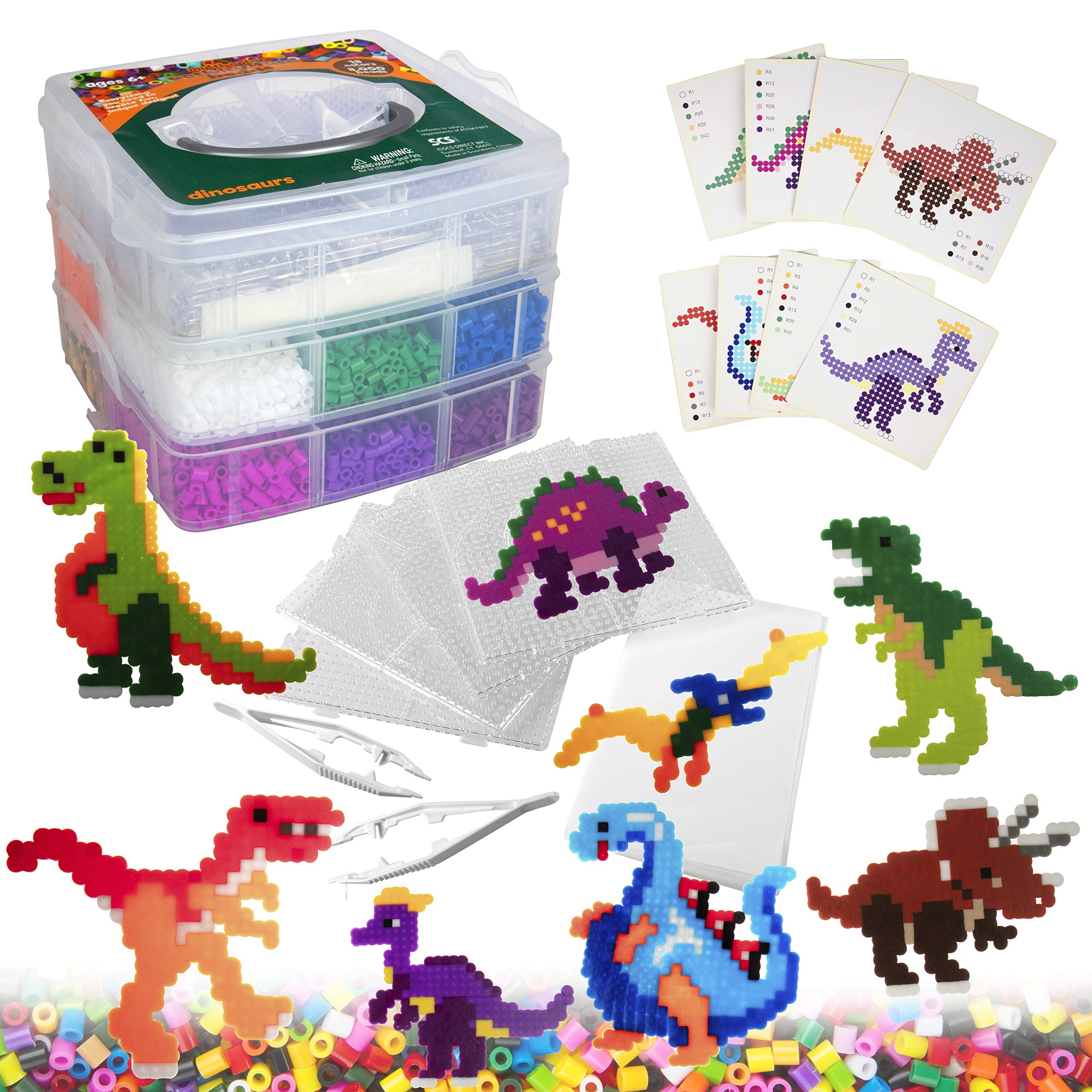 Buy 8,000pc DIY Complete Fuse Bead Kit w Carrying Case Dinosaurs 18
