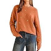 Arach&Cloz Womens Wool Blend Embroidery Floral Oversized Fit Sweater Trendy 2025